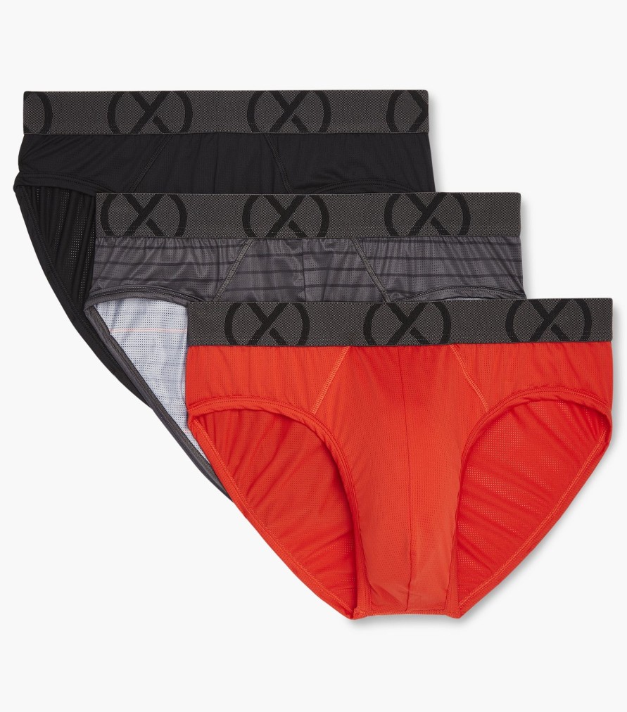 Unterwasche 2(X)IST | (X) Sport-Mesh | No-Show-Slip Im 3Er-Pack Schwarz/Feuerrot, Dunner Pop-Streifen/Charcoal