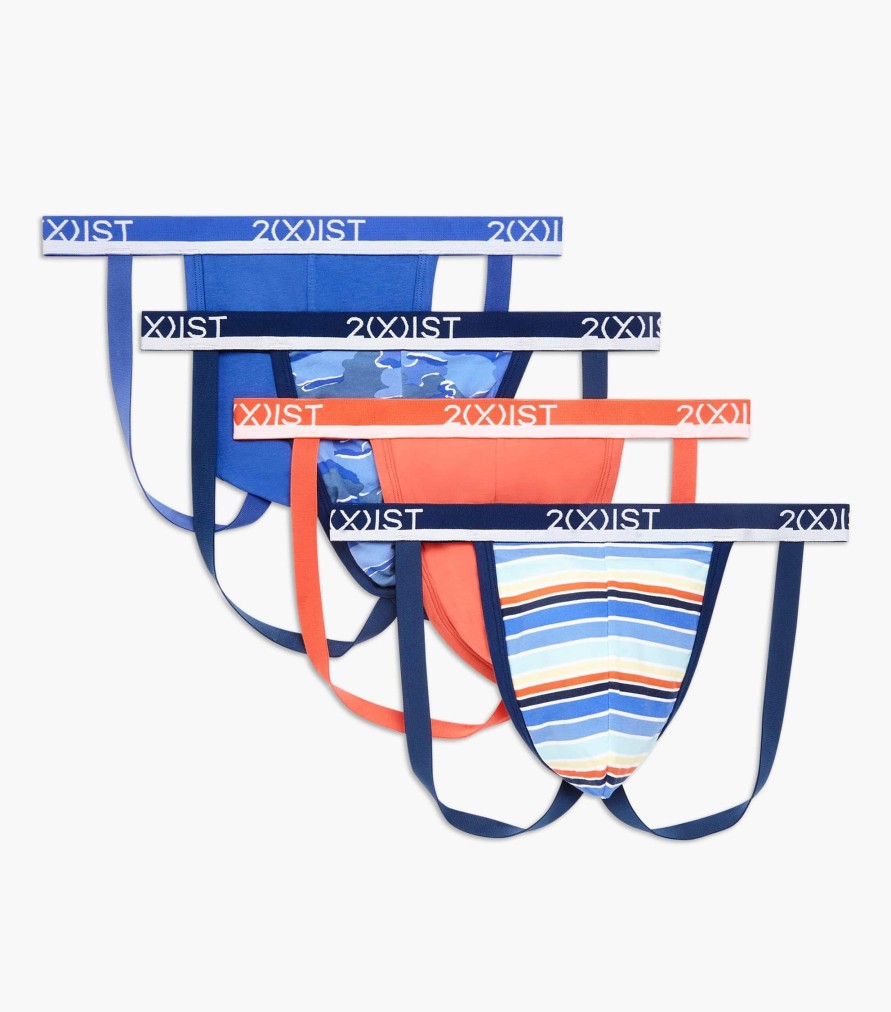 Unterwasche 2(X)IST | Baumwoll-Stretch-Jockstraps 3+1 Bonuspaket Camelia/Festivestripe/Dazzlingblue/Camoprint