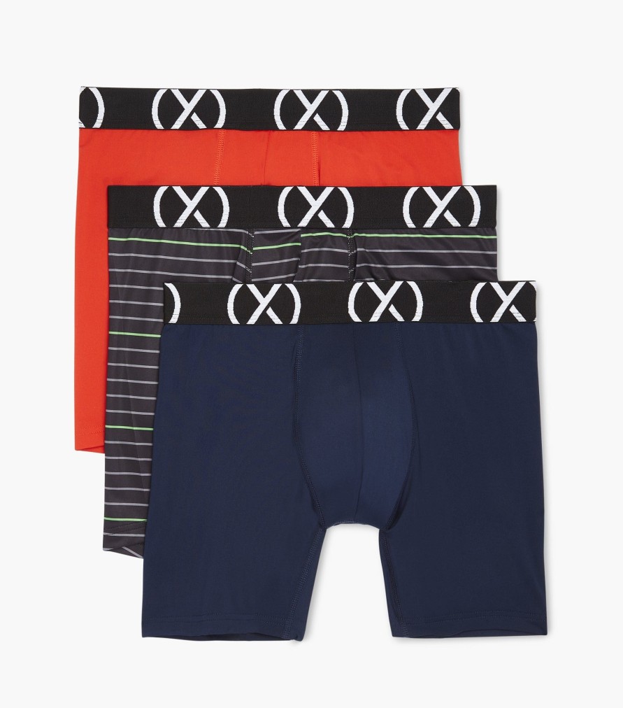 Unterwasche 2(X)IST | (X) Sport | 6" Boxershorts Im 3Er-Pack Fieryrot/Varsitynavy/Streifen