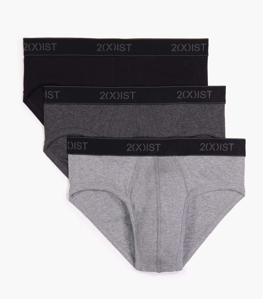 Unterwasche 2(X)IST | Essential Cotton No-Show-Slip Im 3Er-Pack Schwarz/Grau Hthr/Charcoal Hthr