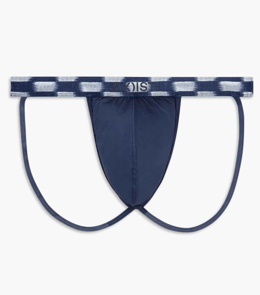 Unterwasche 2(X)IST | Sliq Jock Strap Marineblauer Blazer Mit Indigo-Jacq-Bund