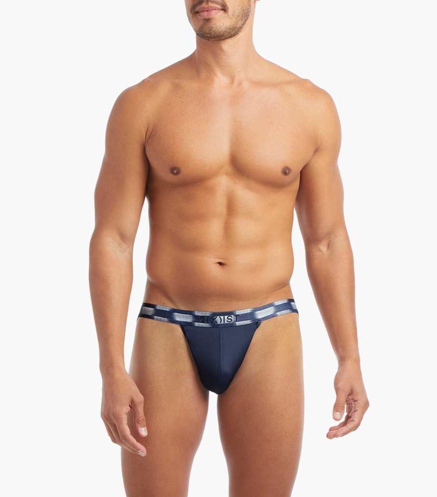 Unterwasche 2(X)IST | Sliq Jock Strap Marineblauer Blazer Mit Indigo-Jacq-Bund