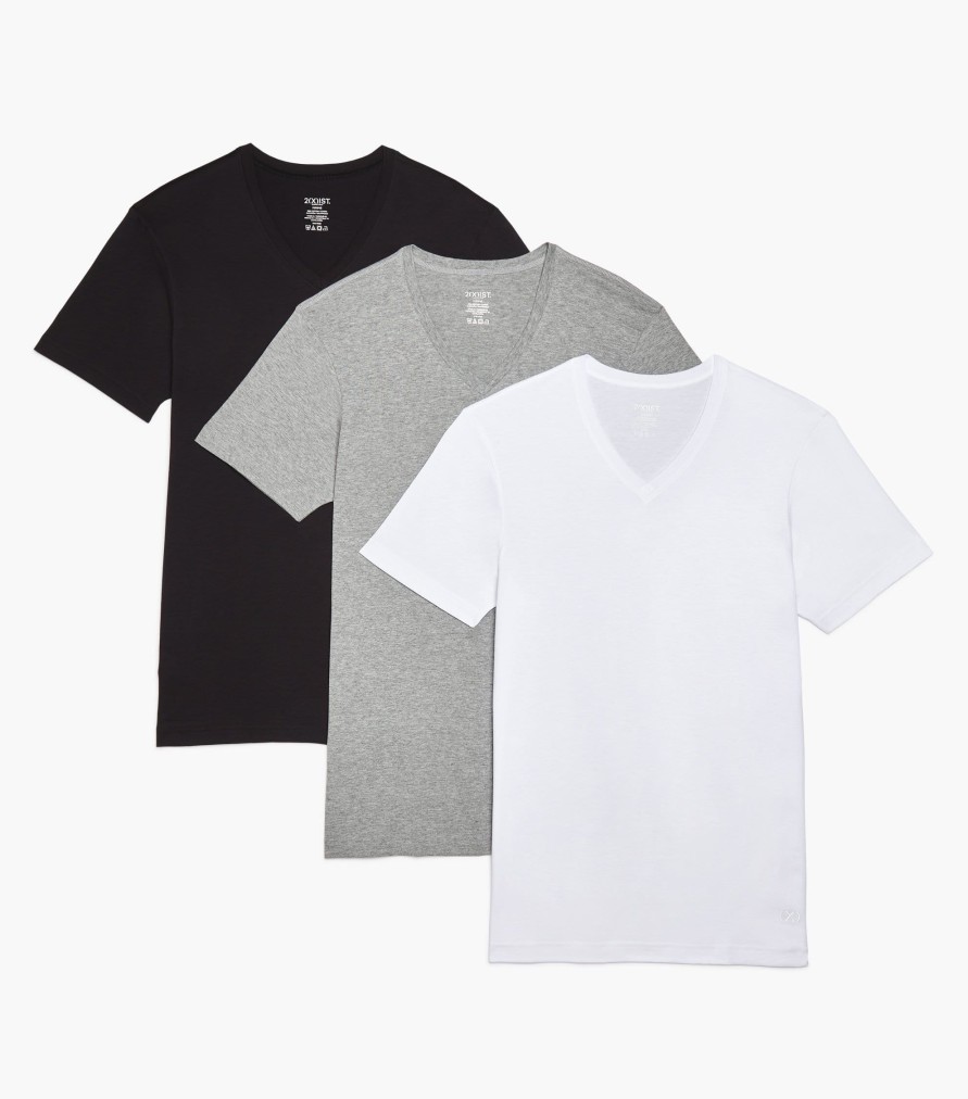 T-Shirts Und Tanktops 2(X)IST | Essential Baumwoll-T-Shirts Mit V-Ausschnitt Im 3Er-Pack Wht/Blk/Hgy