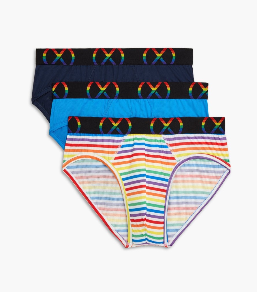 Unterwasche 2(X)IST | (X) Sport Mesh Pride | No-Show-Slip Im 3Er-Pack Uni-Marine/Elektrischer Blau/Regenbogenstreifen