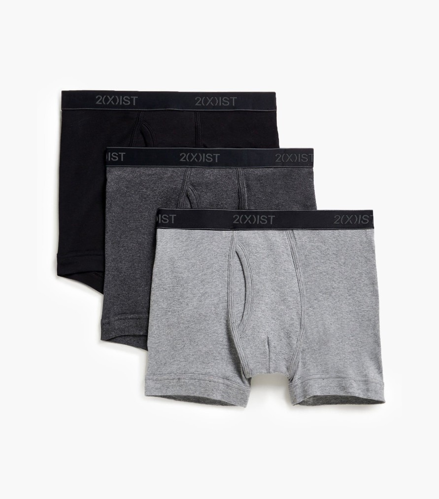 Unterwasche 2(X)IST | Essential Baumwoll-Boxershorts Im 3Er-Pack Schwarz/Grau Hthr/Charcoal Hthr