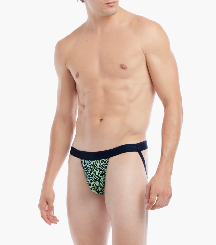 Unterwasche 2(X)IST | Baumwoll-Stretch-Jockstraps 3+1 Bonuspaket Bluesteel/Landscape Camo/Steingrun/Blaues Schach