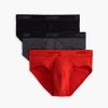 Unterwasche 2(X)IST | Essential Cotton No-Show-Slip Im 3Er-Pack Schwarz/Charcoal Hthr/Rot