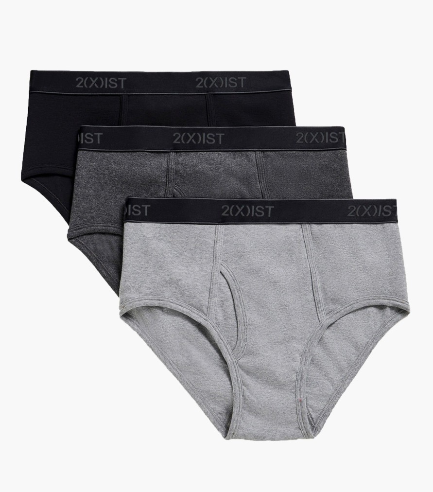 Unterwasche 2(X)IST | Essential Cotton Fly Front Slip Im 3Er-Pack Schwarz/Heather Grey/Charcoal Heather