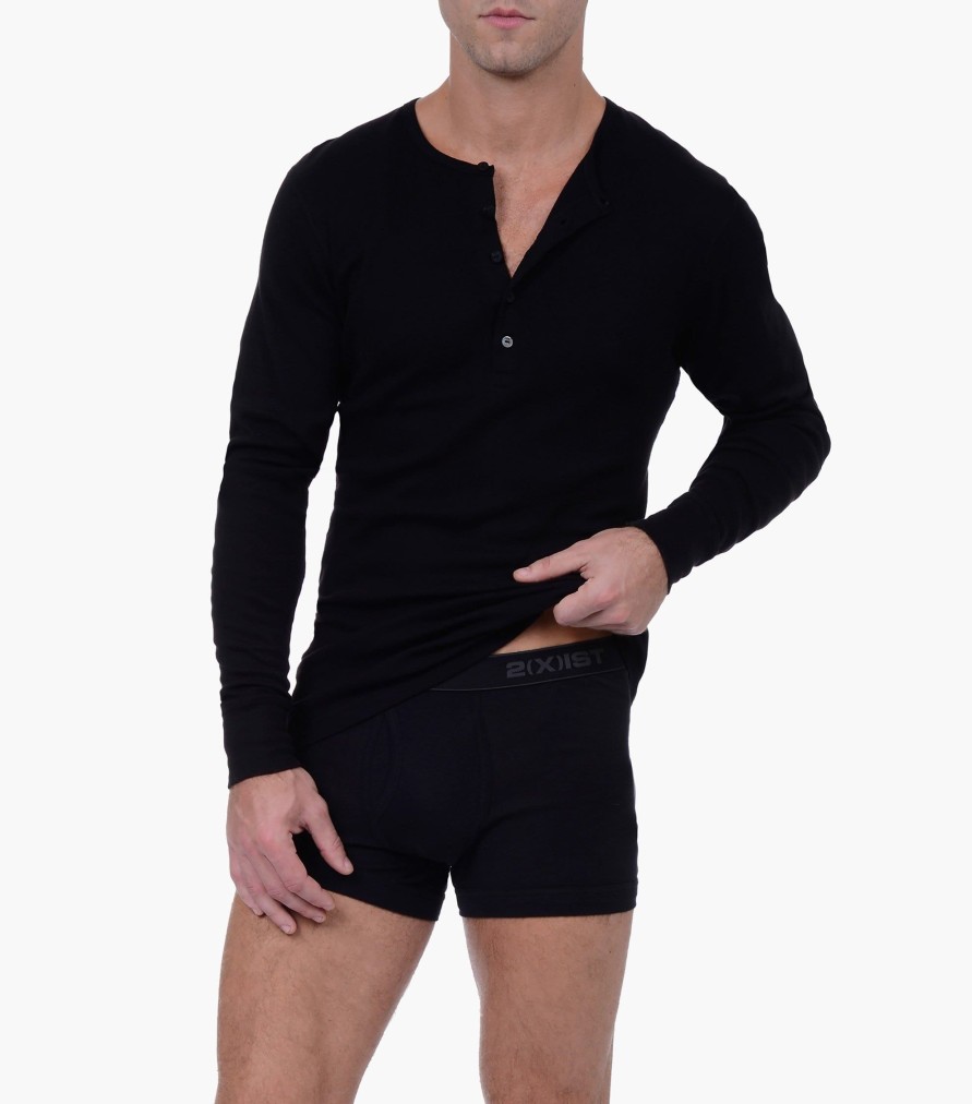 T-Shirts Und Tanktops 2(X)IST | Langarm-Henley Aus Essential-Baumwolle Schwarz