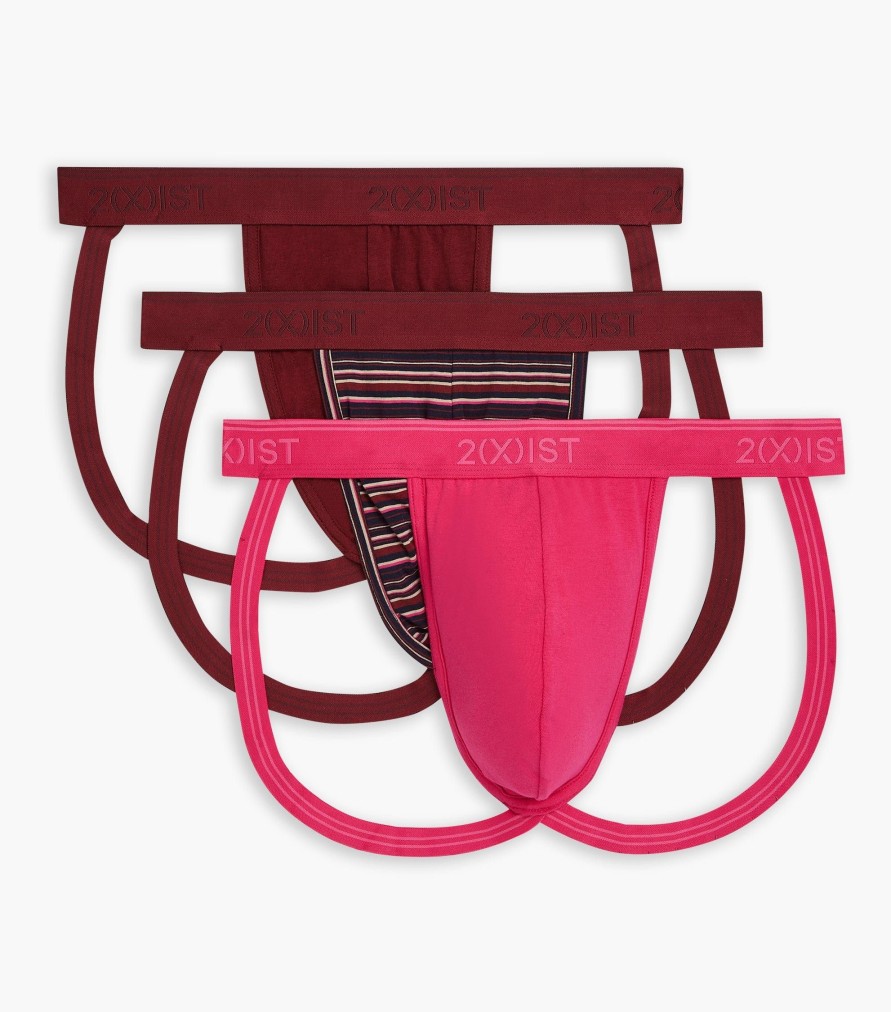 Unterwasche 2(X)IST | Baumwoll-Stretch-Jockstraps Im 3Er-Pack Cordovan/ Streifen/Fuchsia-Lila