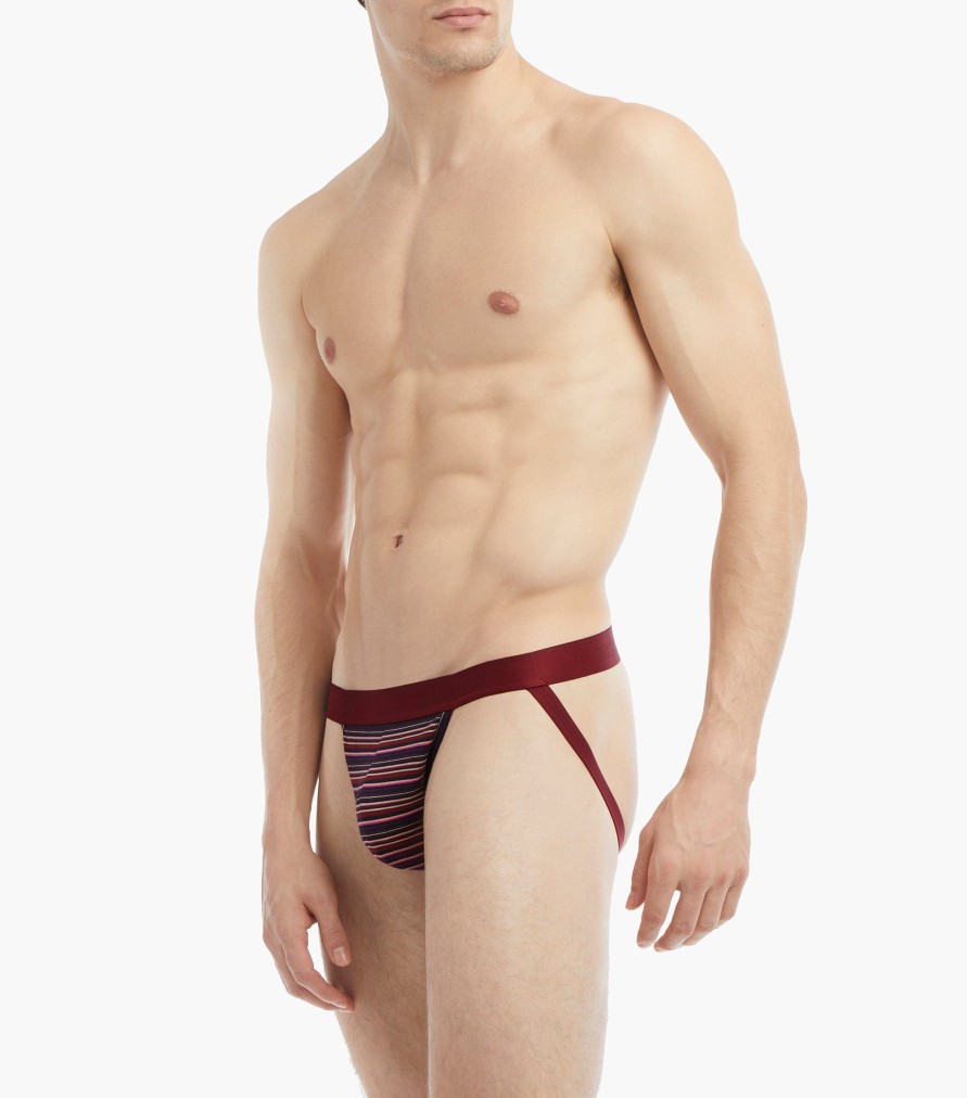 Unterwasche 2(X)IST | Baumwoll-Stretch-Jockstraps Im 3Er-Pack Cordovan/ Streifen/Fuchsia-Lila