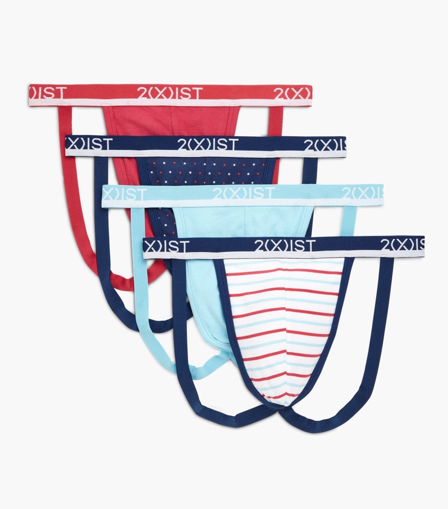 Unterwasche 2(X)IST | Baumwoll-Stretch-Jockstraps 3+1 Bonuspaket Bluetopaz/Starprint/Rasberrywine/Americanapop