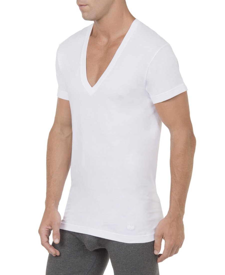 T-Shirts Und Tanktops 2(X)IST | Essential Cotton Slim Fit T-Shirts Mit Tiefem V-Ausschnitt Im 3Er-Pack Weiss