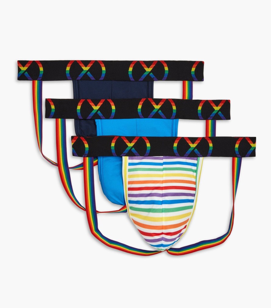 Unterwasche 2(X)IST | (X) Sport Mesh Pride | Jock Strap 3Er-Pack Uni-Marine/Elektrischer Blau/Regenbogenstreifen